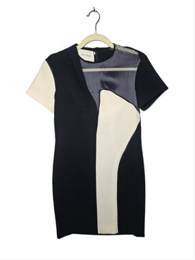 Cédric Charlier Colorblock Dress Black Cream Sheer Mesh Panel Size 38 / US 4 NWT